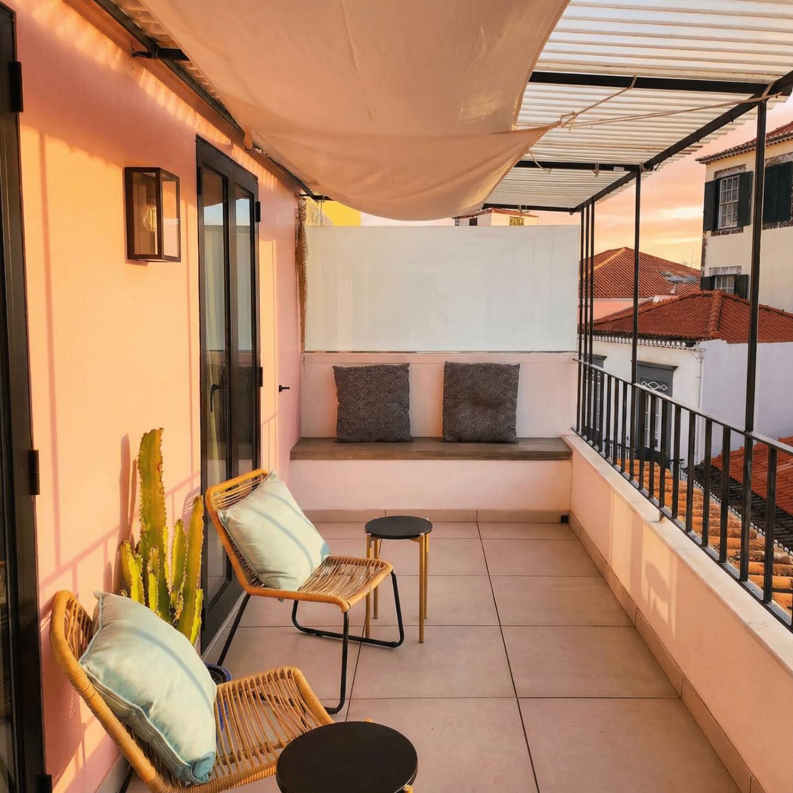 A bright serviced apartment living room in central Funchal